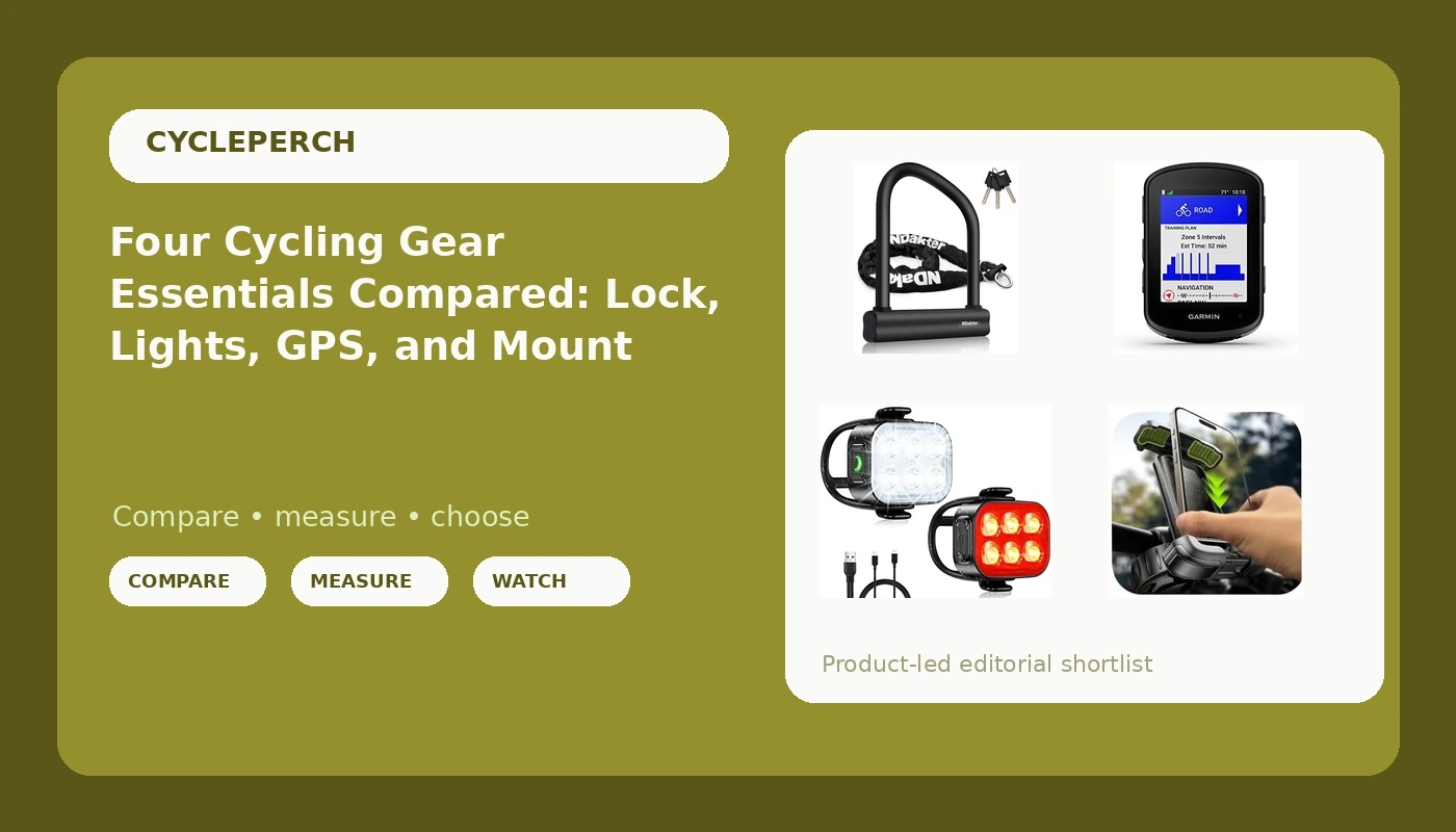 Four Cycling Gear Essentials Compared: Lock, Lights, GPS, and Mount